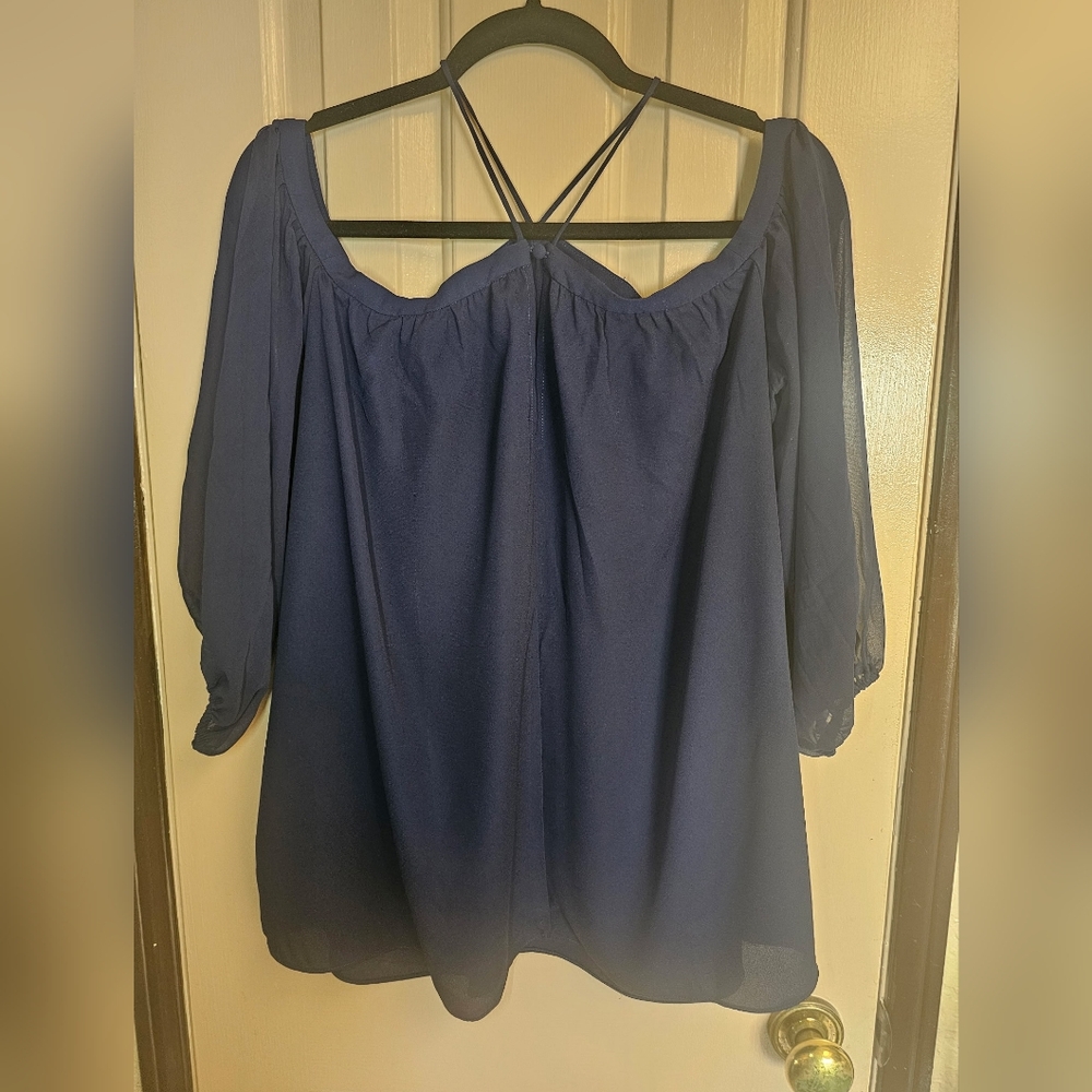 Navy Blue Sheer Blouse